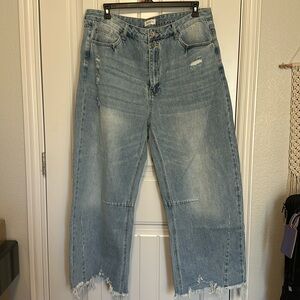 Wide Leg Distressed Blue Jeans